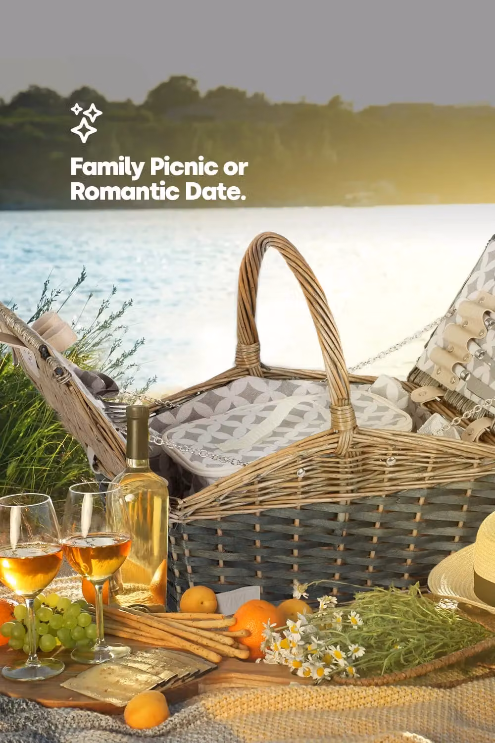 LIVIVO Traditional Wicker Picnic Basket with 30 Piece Cutlery Set in Natural Brown – 2