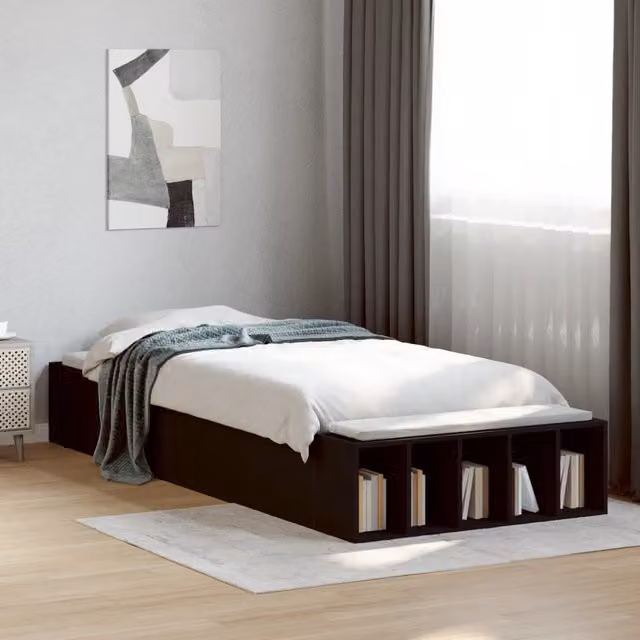 Berkfield Home Modern Single Bed Frame in Black with Side Compartments, W/D/H: 90 x 190 cm – 1