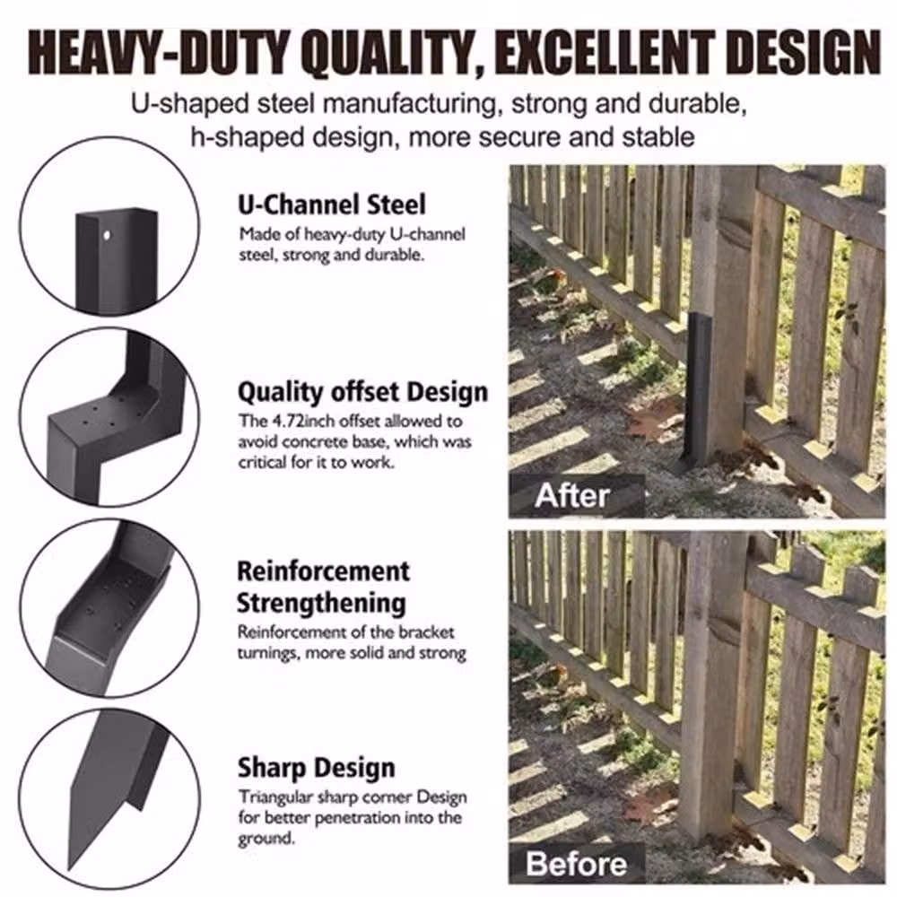 NESTLUNE 2-Piece Heavy Duty Steel Fence Post Repair Stake Anchors in Grey, H 120 cm x W 3.2 cm – 6