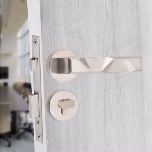 Golden Grace Nova Euro Door Handles, Satin Nickel Thumbturn Lock Set in Silver – 2