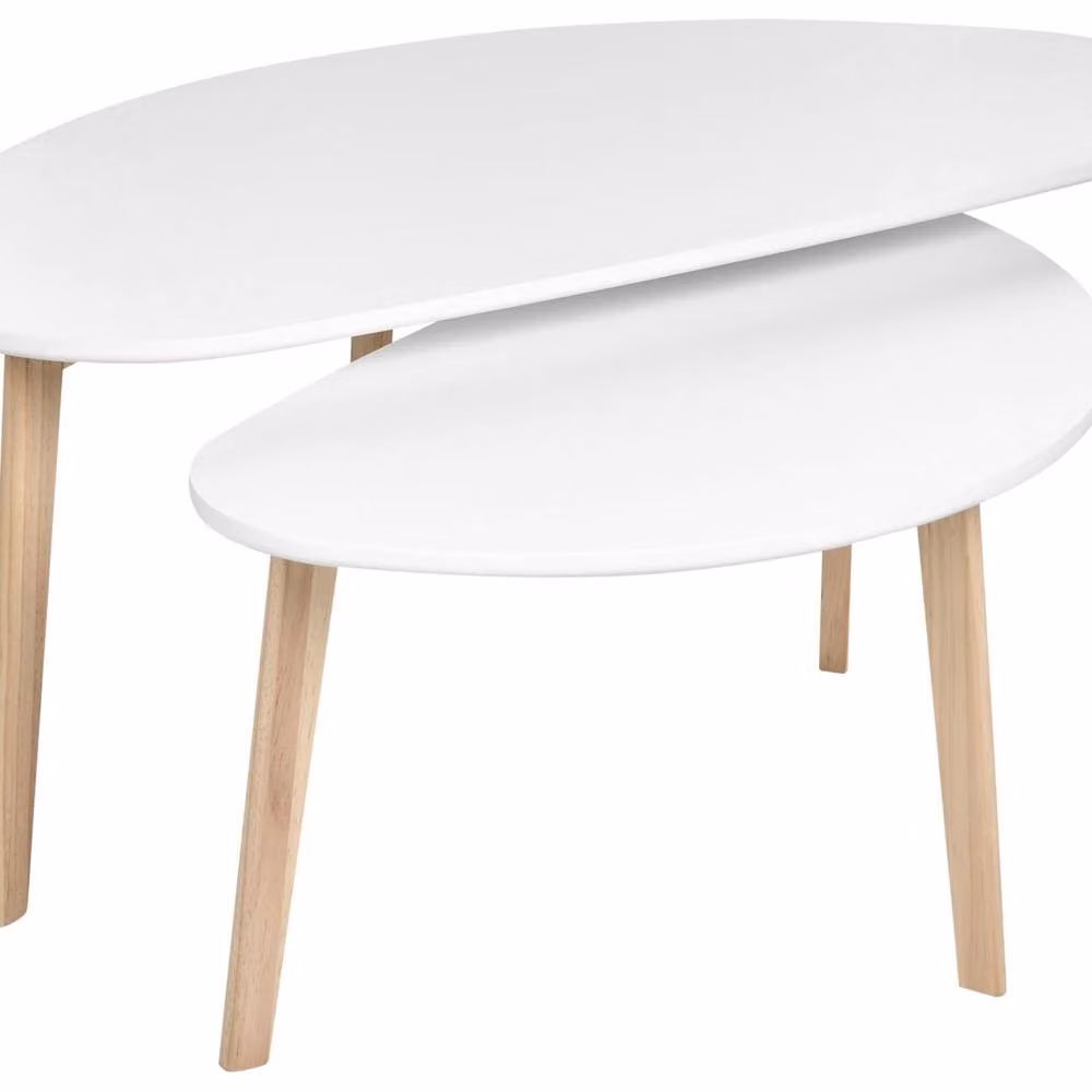 Wyld Haus Set of 2 Small White Oval MDF Coffee Tables with Pine Legs – 2