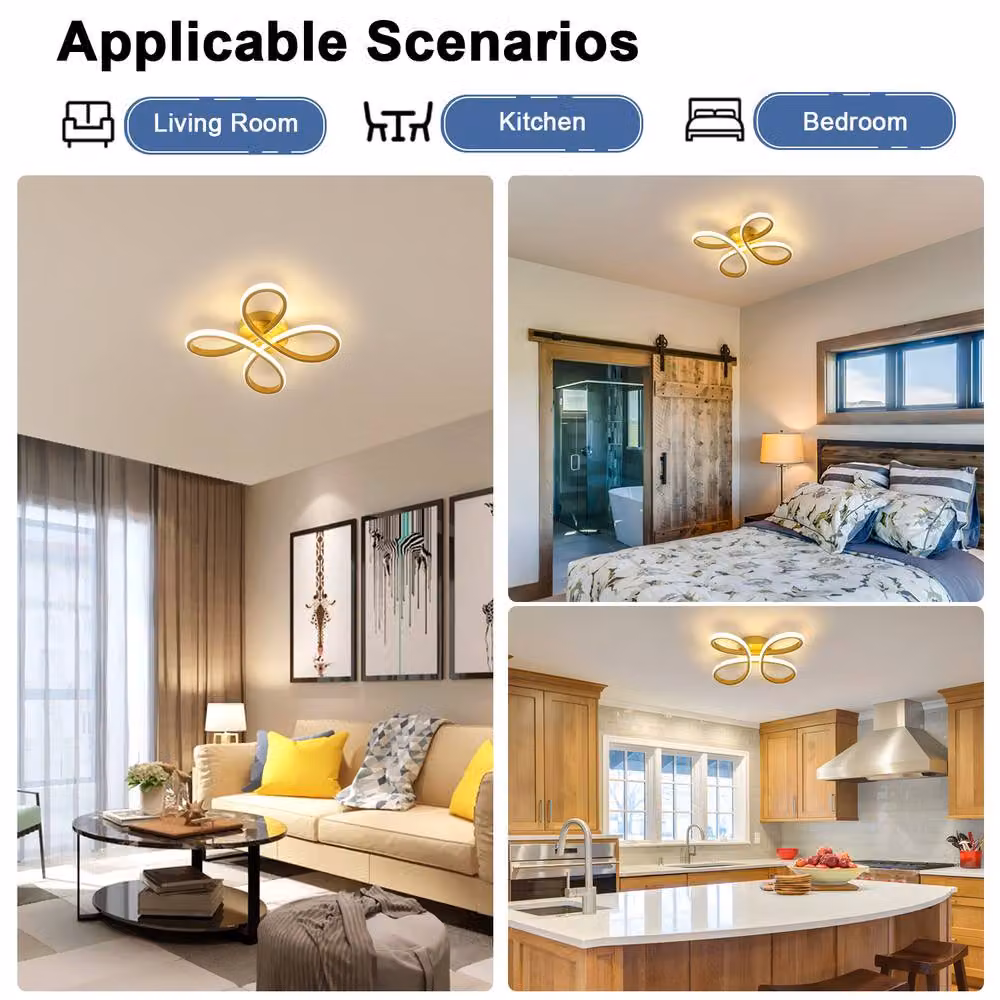 Pheashine Modern Gold LED Ceiling Light, 30W 3000K Warm White Aluminium Fixture – 4