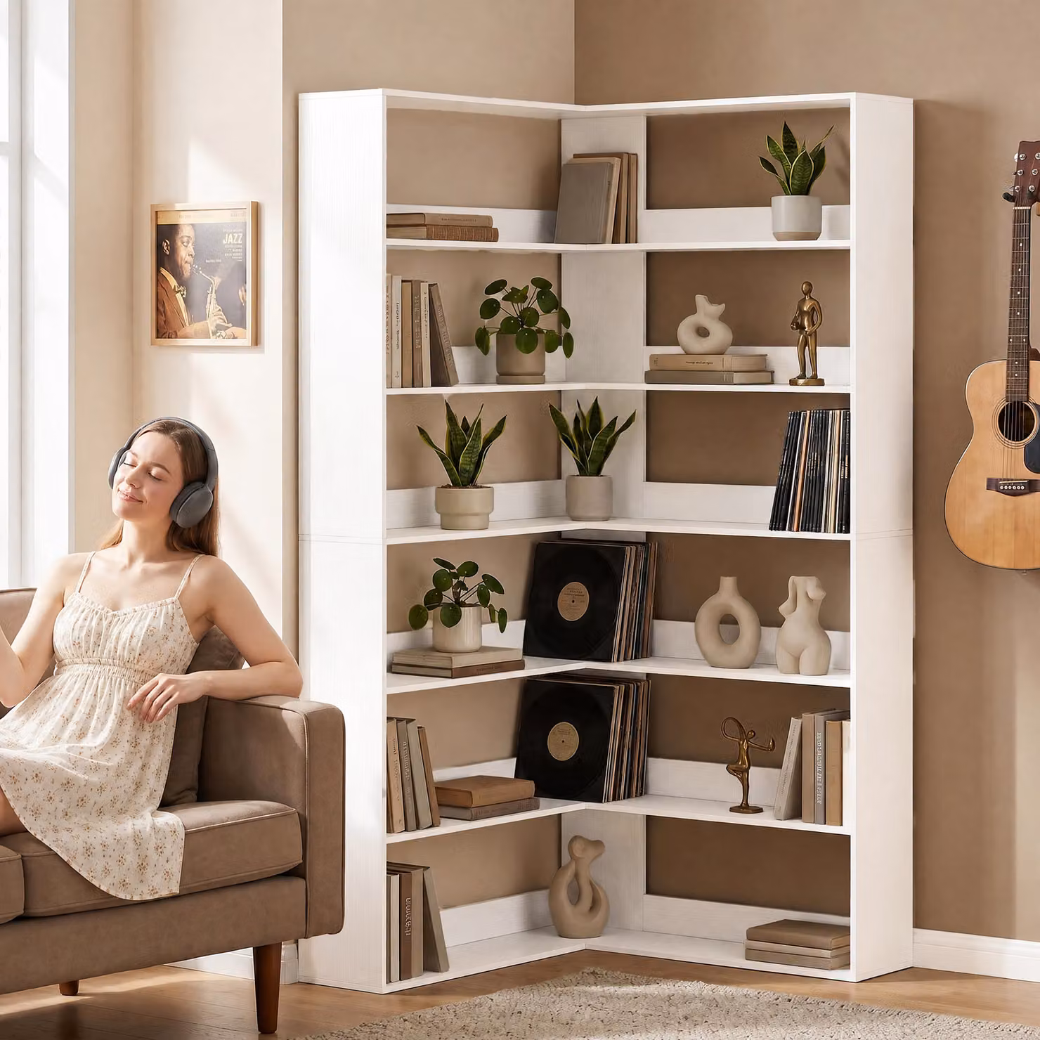 HOMCOM 7-Tier L-Shaped Corner Bookshelf in White Wood Effect, H: 180 cm x W: 90 cm x D: 39.5 cm – 4
