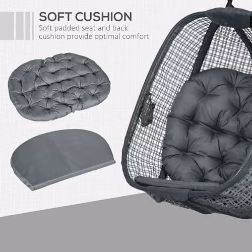 Outsunny Modern Egg Swing Chair with Padded Cushions and Cup Holder in Grey – 4