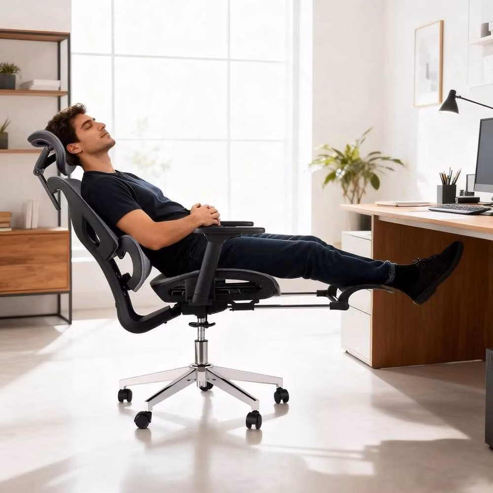 VOGREX Ergonomic Mesh Office Chair in Grey with Adjustable Armrests, Headrest and Seat Depth Adjustment – 2