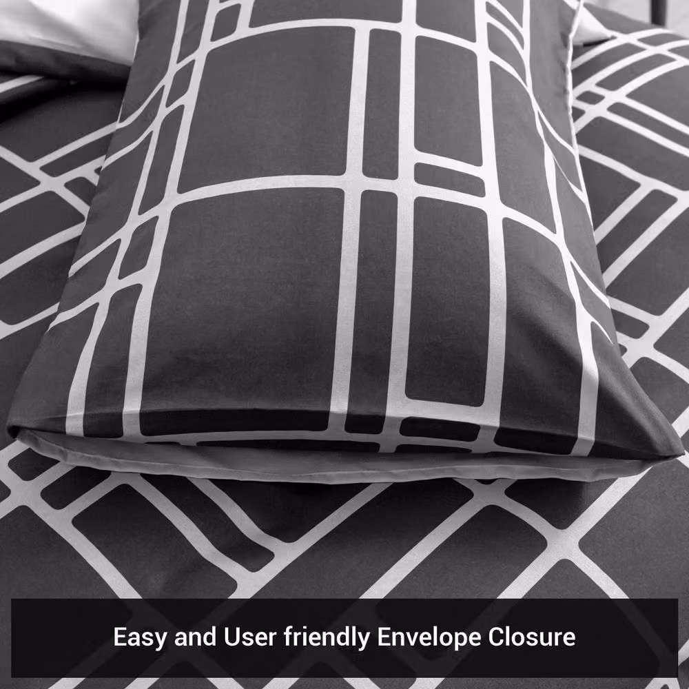 Grace Premium Microfibre Double Duvet Cover Set in Black, Breathable and Reversible – 5