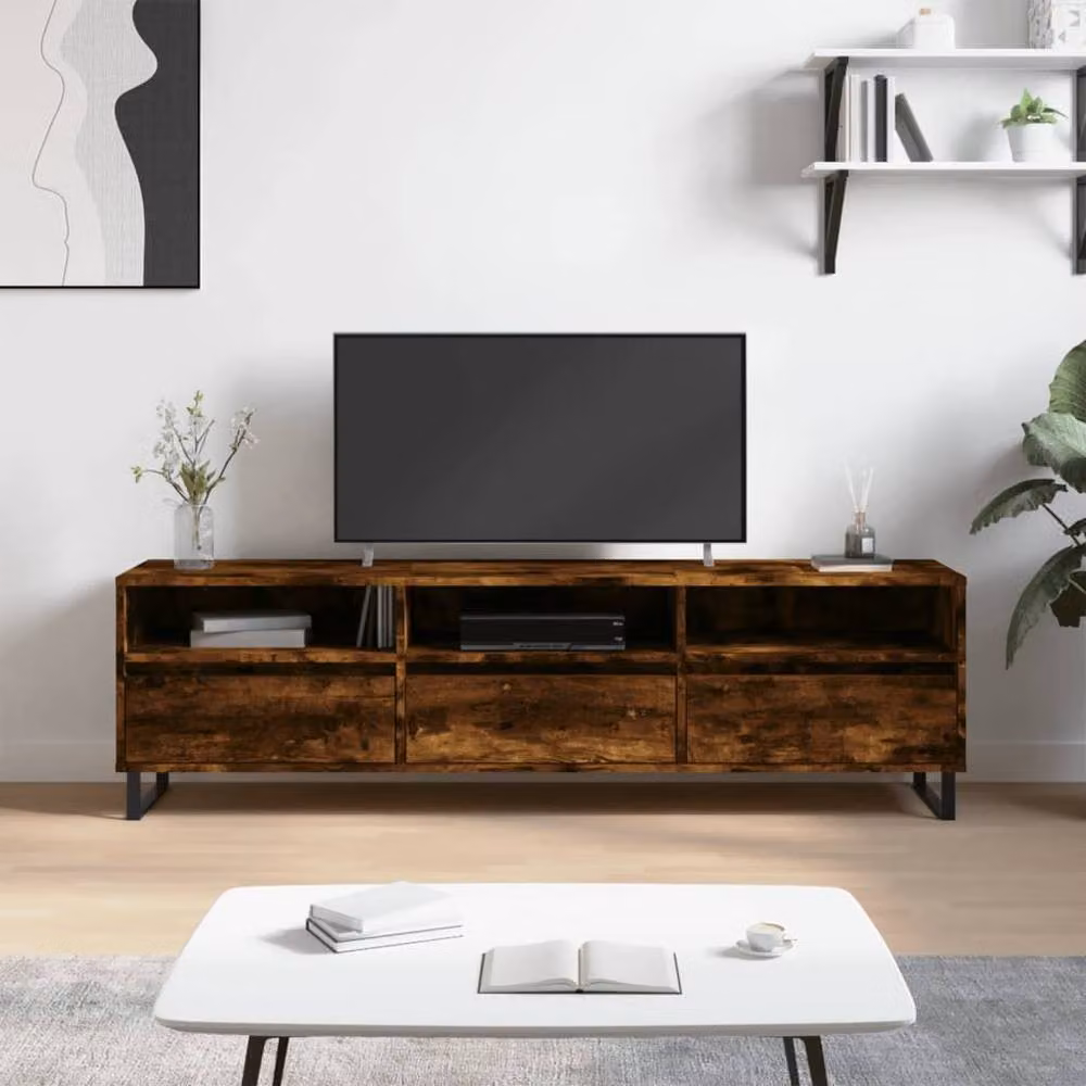 Berkfield Home Smoked Oak TV Cabinet in Brown, W/D/H: 150 x 30 x 44.5 cm – 2