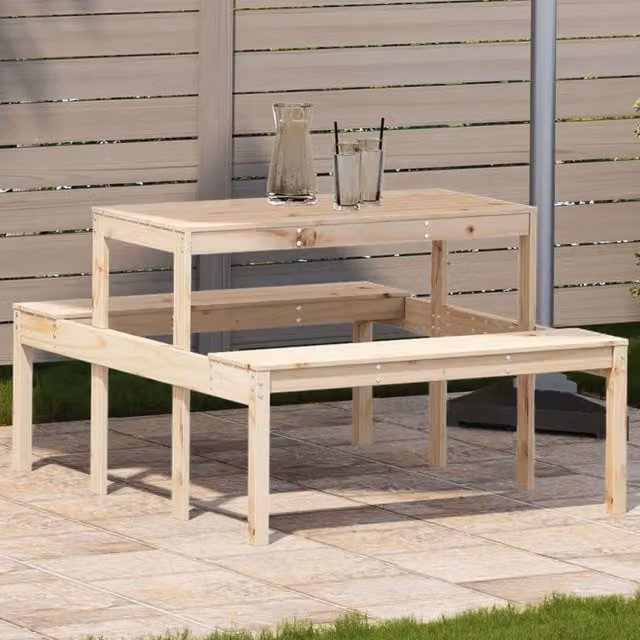 Berkfield Home Rustic Solid Pine Picnic Table in Brown, W/D/H: 110 x 134 x 75 cm