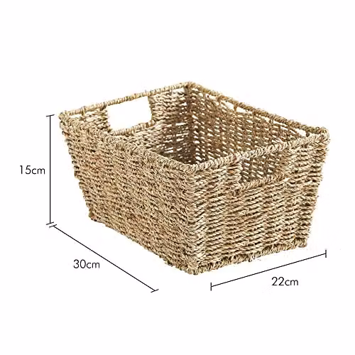 VonHaus Seagrass Storage Baskets, Set of 4, Beige and Brown, W/D/H: 22.0 x 15.0 x 30.0 cm – 3