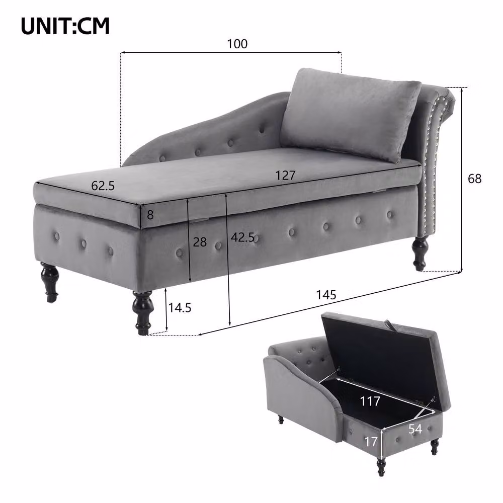 Rolipo Grey Velvet Chaise Lounge Sofa with Storage and Scatter Cushions – 2