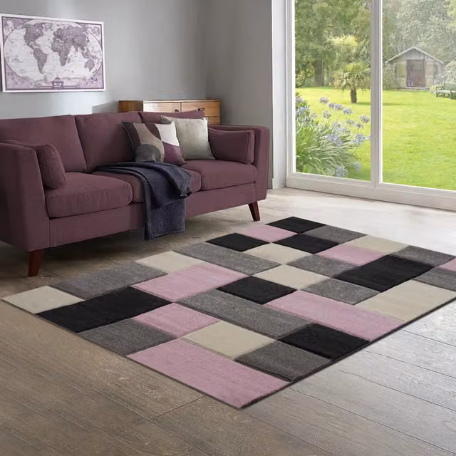 Home Republic Dexter Pink Geometric Modern Rectangular Rug, W: 60 cm, L: 110 cm