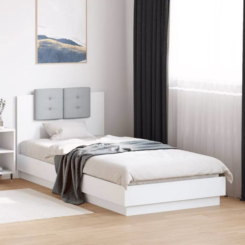 Berkfield Home Upholstered Bed Frame in White, W/D/H: 100 x 200 x 78 cm – 2