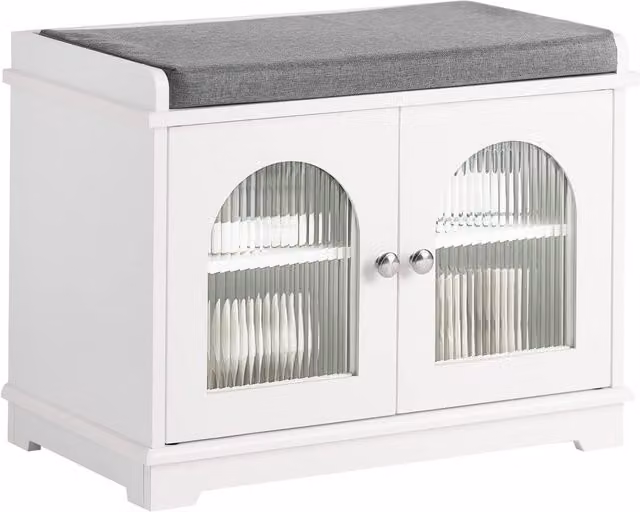 SoBuy Modern White Lacquered Shoe Bench with Fabric Seat