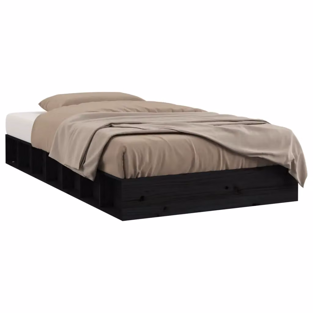 Berkfield Home Small Single Solid Wood Bed Frame in Black, W: 75 cm, L: 190 cm – 2
