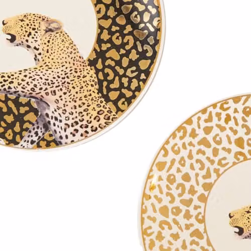 Orsina Set of 4 Leopard Print Stoneware Canape Plates in Black, White and Gold – 3