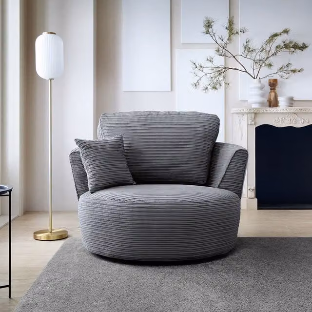 Abakus Direct Jumbo Grey Striped Fabric Swivel Tub Chair with Armrests – 1