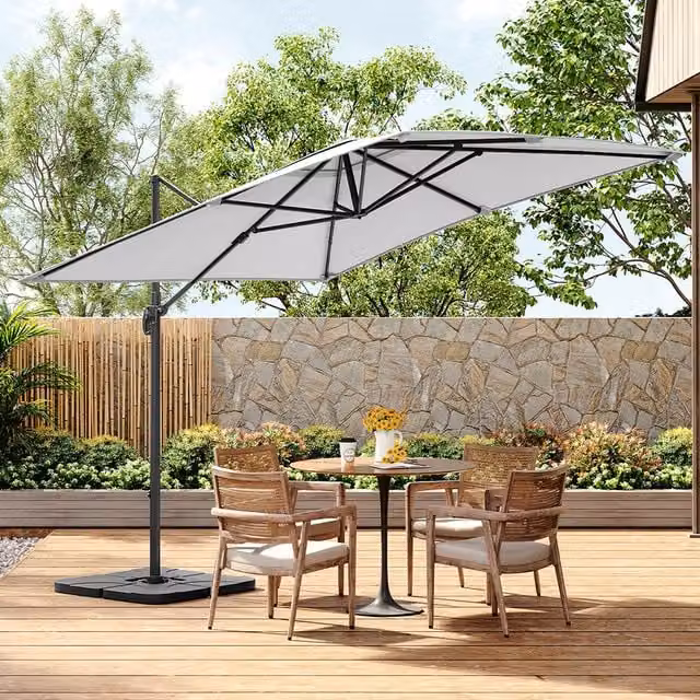 Livingandhome 3m Cantilever Garden Parasol with Square Base in Grey