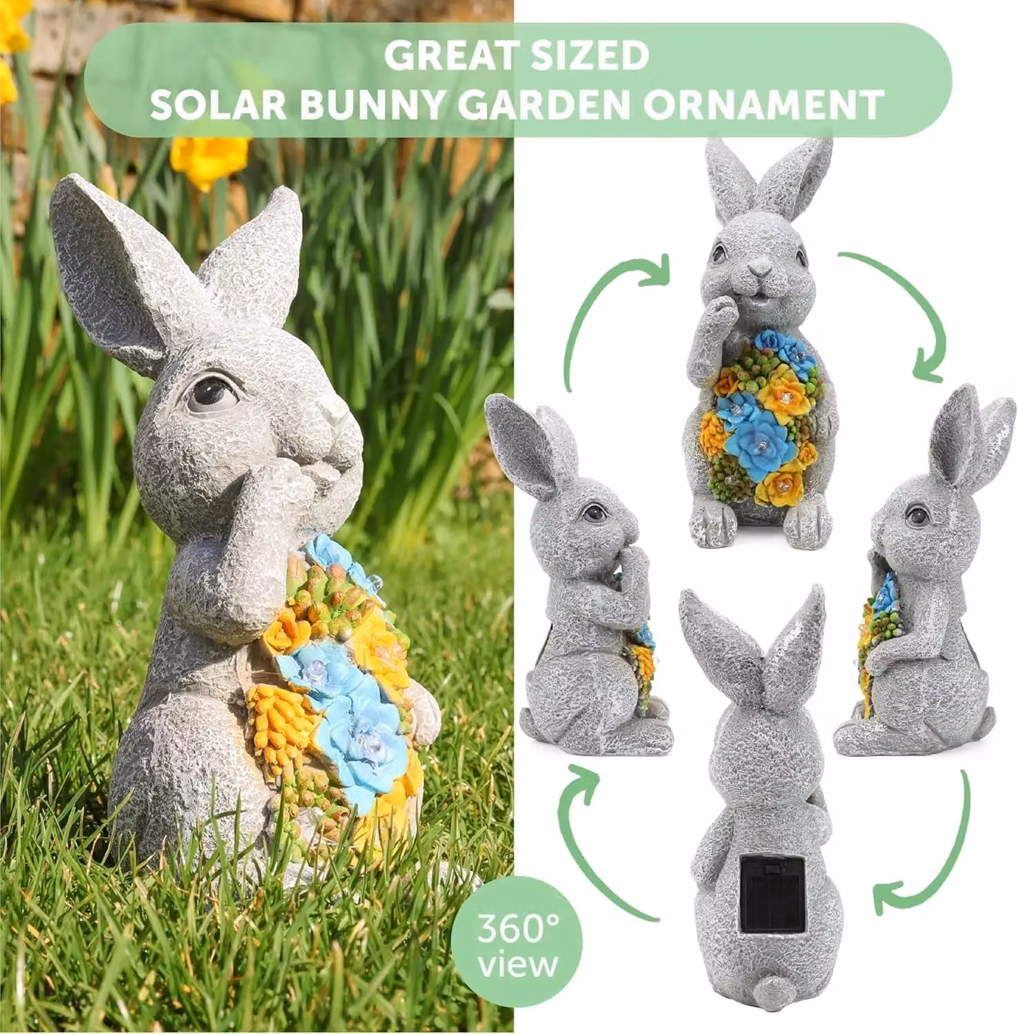 ILFD Group Ltd Solar Bunny Garden Ornament, Grey, 3 Pack – 5