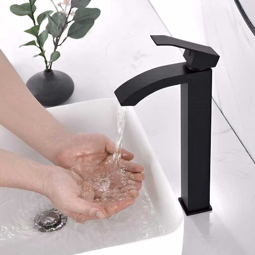 PAWNORA Matt Black Modern Tall Basin Mixer Tap in Stainless Steel – 3