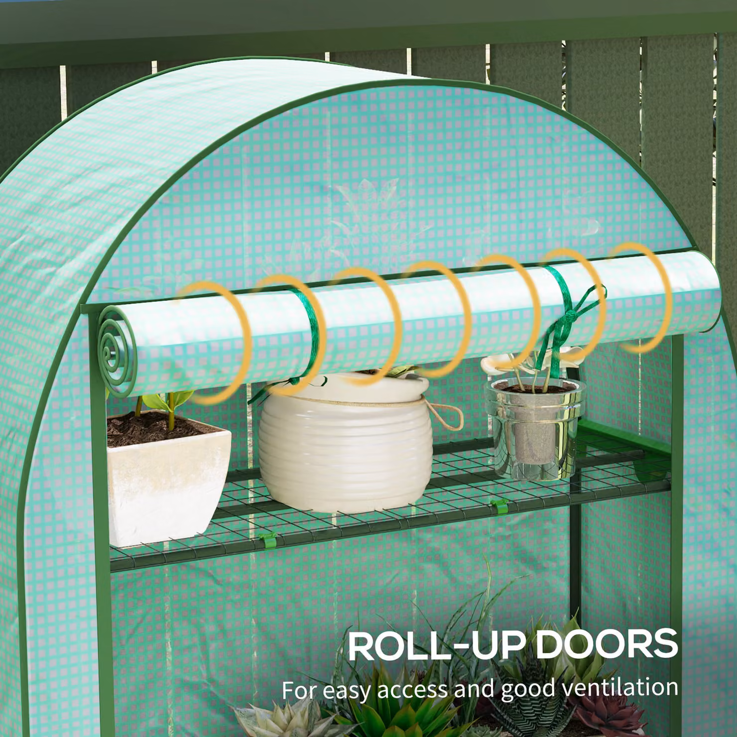 Outsunny 4 Tier Mini Greenhouse with Reinforced PE Cover and Roll-Up Door, Green, W/D/H: 105 x 45 x 160 cm – 5