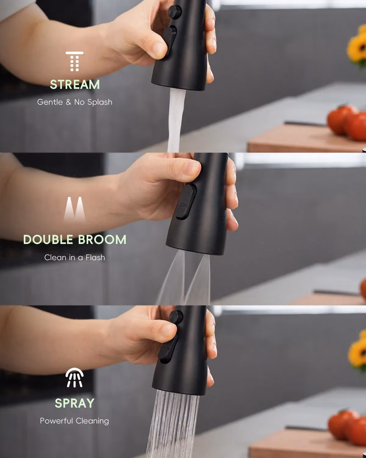 Appaso Matt Black Kitchen Tap with Pull Out Spout and Spray Function – 3