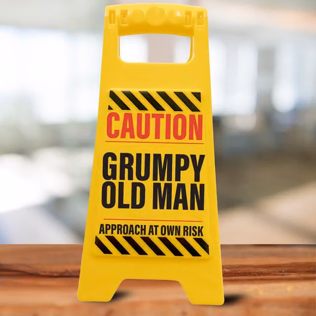 Boxer Gifts Caution Grumpy Old Man Novelty Warning Sign, Black and Yellow, W: 28.0 cm, H: 20.0 cm