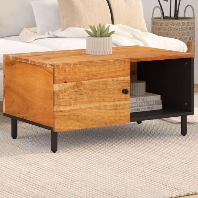 Berkfield Home Acacia Wood Coffee Table in Brown, W/D/H: 80 x 50 x 40 cm