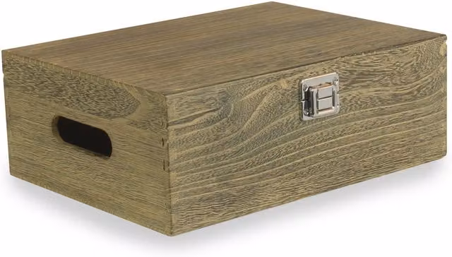 Red Hamper Oak Effect Wooden Box in Brown, W/D/H: 30 x 23 x 11.5 cm