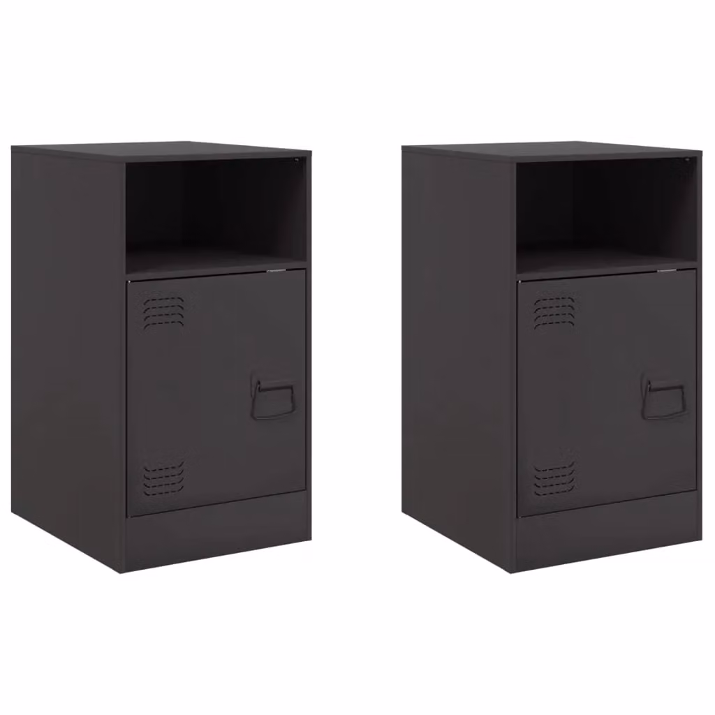 Berkfield Home Set of 2 Black Metal Industrial Bedside Cabinets, W/D/H: 34.5 x 39 x 62 cm – 2