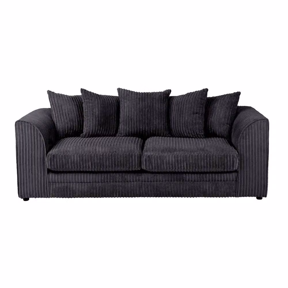 SquareBoxx Asher Jumbo Cord 3+2 Seater Sofa Set in Black – 2