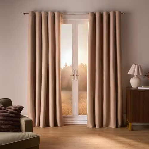OHS Pair of Thermal Blackout Eyelet Curtains in Beige, W: 228 cm, D: 228 cm – 1