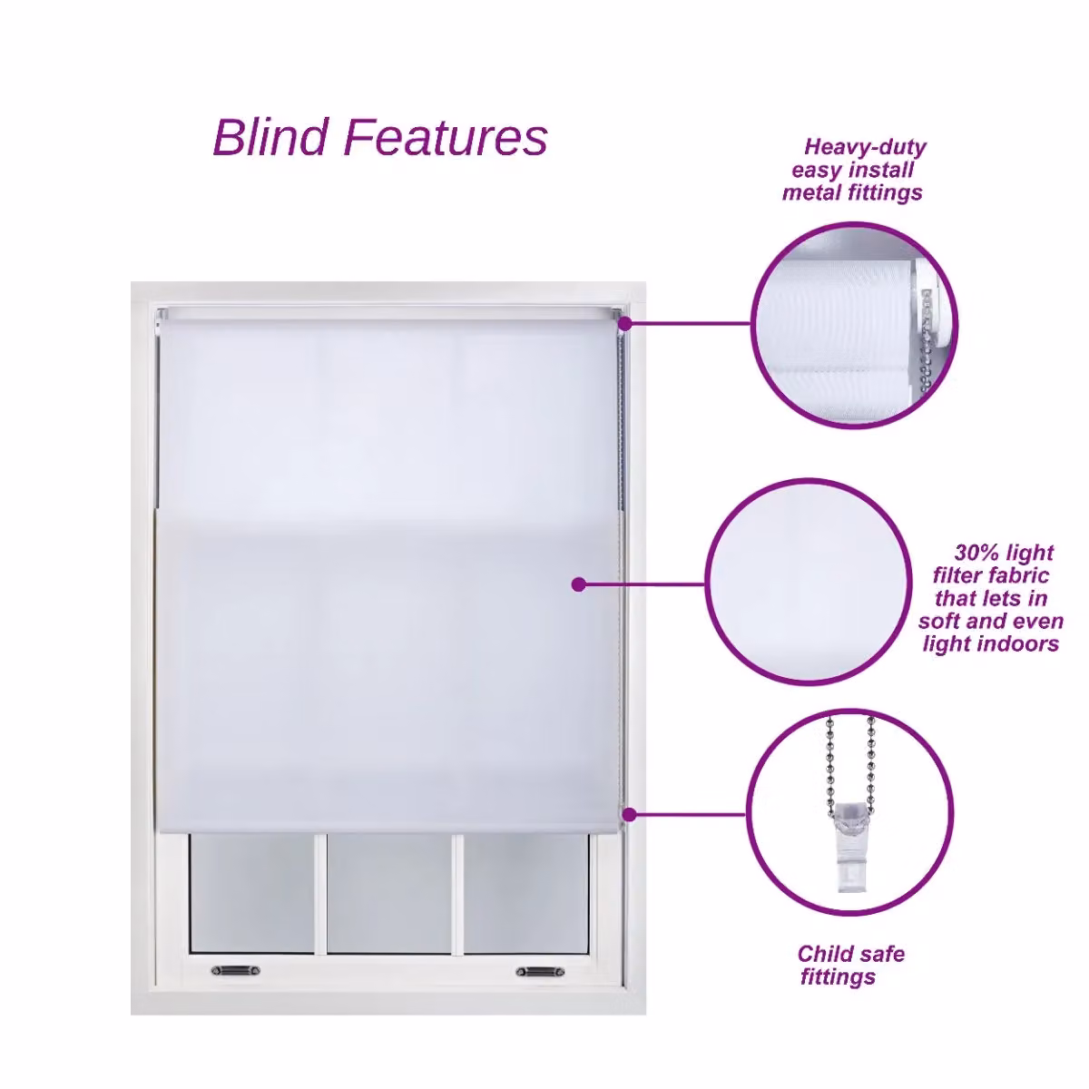 Furnished Grey Semi-Transparent Polyester Roller Blinds with Metal Fittings, Width: 90 cm, Height: 165 cm