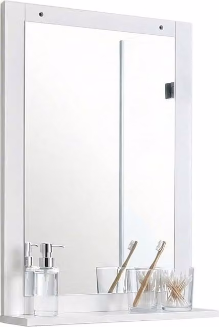 VCM Flonali Modern Wood Bathroom Hanging Mirror with Shelf, White, H 70 x W 50 x D 12 cm