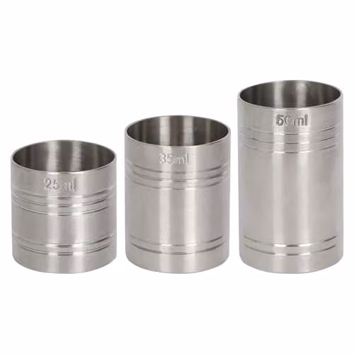Rink Drink 3-piece Stainless Steel Jigger Thimble Measure Set in Silver, 25ml, 35ml and 50ml