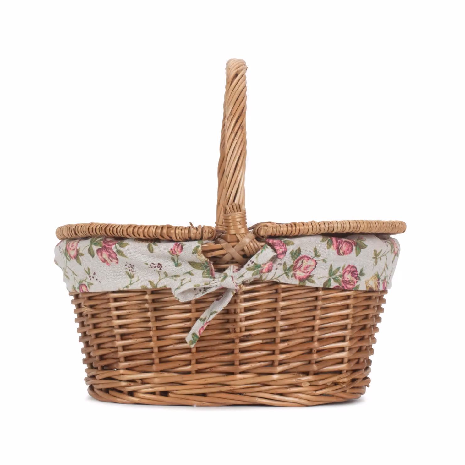 Red Hamper Wicker Childrens Oval Picnic Basket with Lid in Brown and Red with Cotton Lining – 2