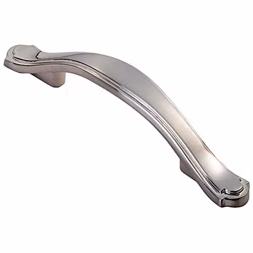 Loops Stepped Edge Bow Cupboard Pull Handle in Brushed Satin Nickel, 76mm Fixing Centres