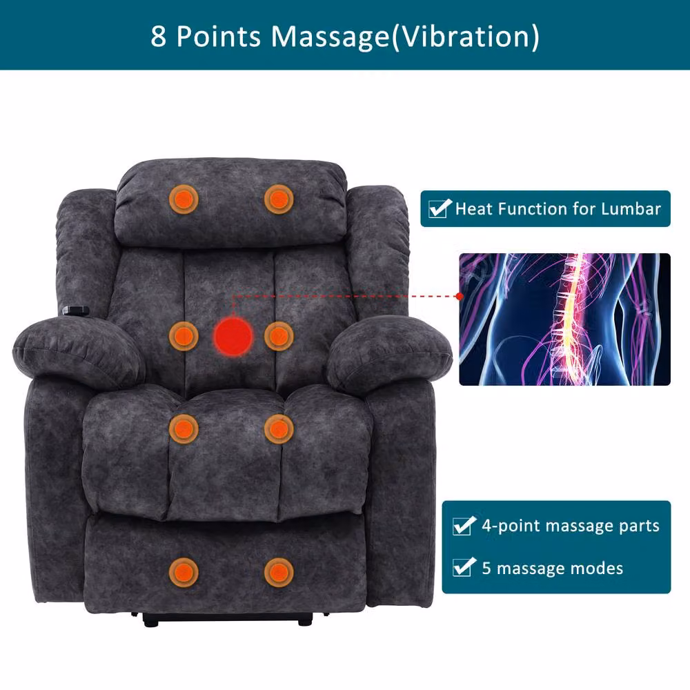 Matteo Grey Fabric and Velvet Power Lift Recliner Chair with Massage and Heat – 5