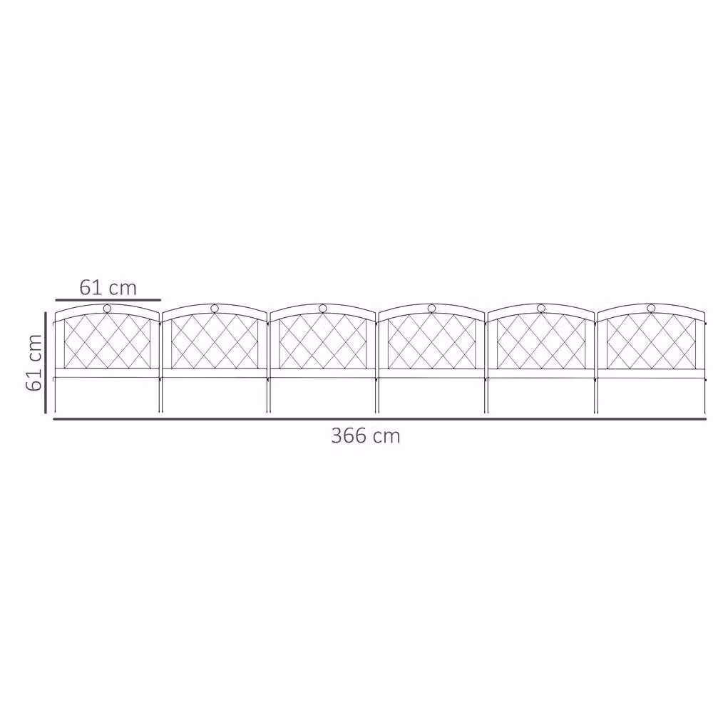 STILVORA Black Powder-Coated Steel Garden Fence Panels, Set of 6, Width: 360 cm – 3