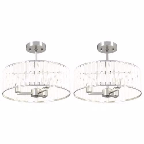 HOMCOM Set of 2 Modern Crystal Ceiling Light Fixtures in Silver Tone, W/D/H: 39 x 39 x 32 cm