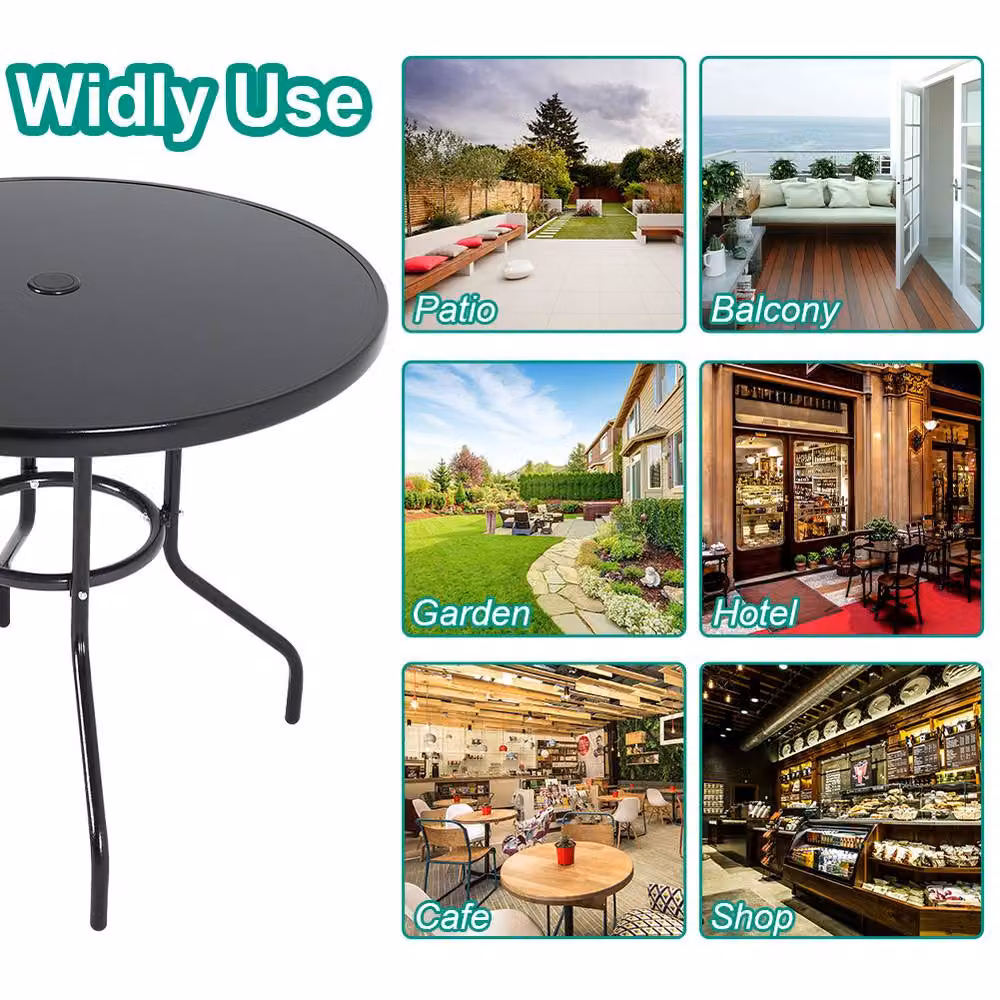 Living and Home 4-Seater Outdoor Garden Dining Bistro Set in Black with Glass and Rattan Details – 4