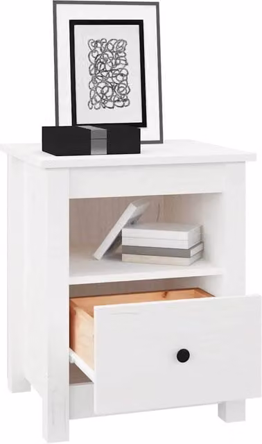 Berkfield Home Beautiful White Solid Wood Pine Bedside Cabinet W: 40 cm, D: 35 cm, H: 49 cm – 1