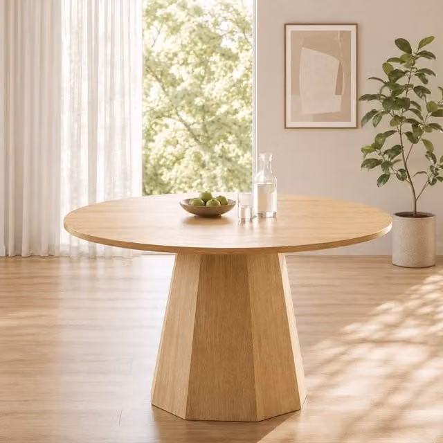 Matteo Round Oak Wood Effect Dining Table in Brown, Diameter: 120 cm – 1