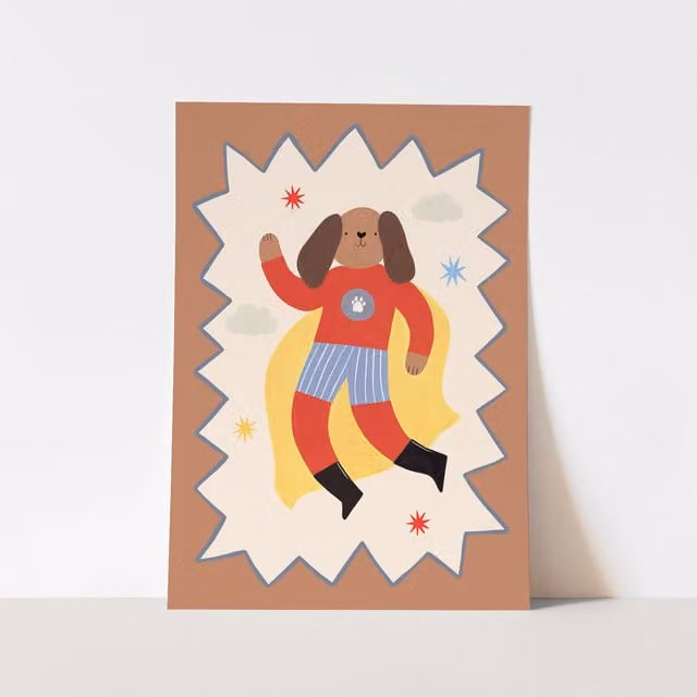 Kid of the Village Captain Woof Superhero Multicolour Fine Art Paper Poster, W: 50 cm, H: 70 cm