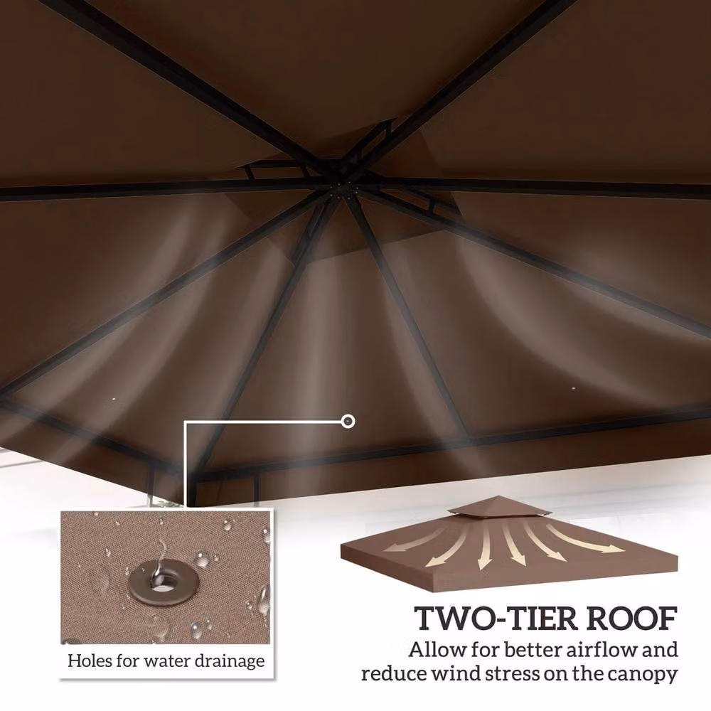 EONLION Double Tier Gazebo Top Cover in Brown Polyester, 3x3m – 2