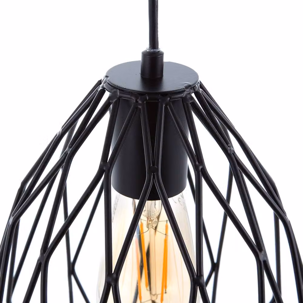 Wyld and Coco Industrial Black Cage 1 Light Pendant with Metal Openwork Shade – 4