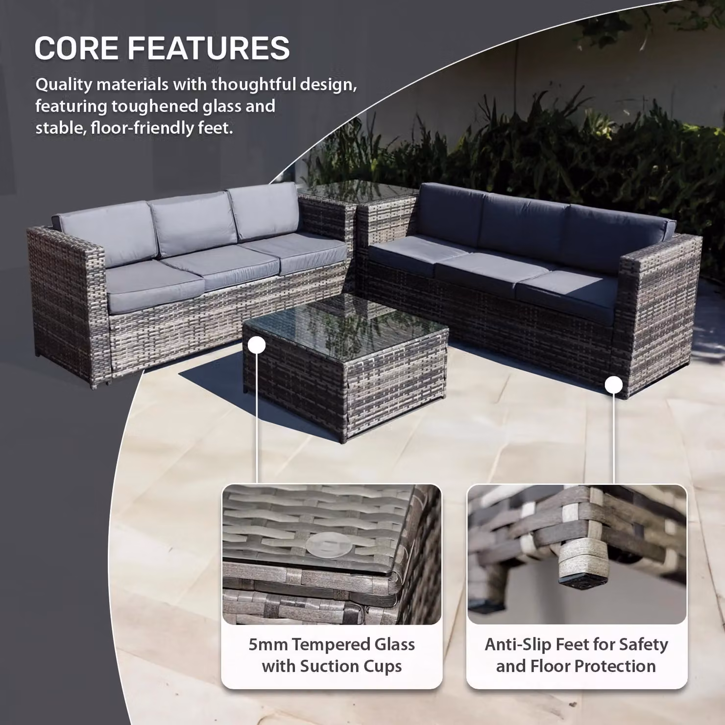 Oseasons Malta 6 Seater Rattan Corner Garden Set in Walnut Grey and Brown with Coffee Table and Cushions – 3