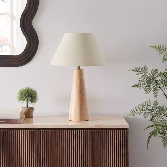 FurnitureboxUK Connie Wood Tapered Table Lamp in Brown and Beige
