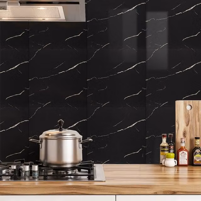 Lifeideas Set of 10 Black Marble Effect Adhesive Wall Stickers, W/D/H: 40 x 40 x 0.16 cm