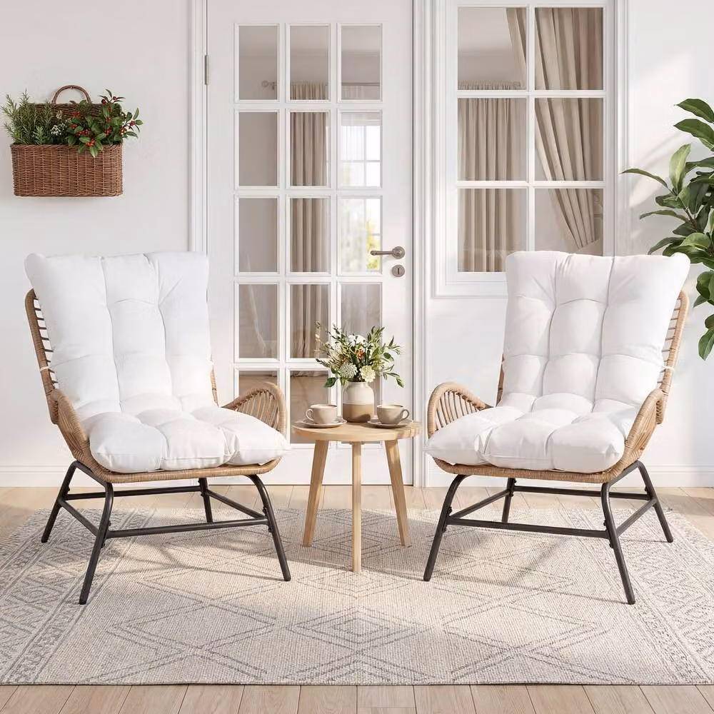 Costway White PE Rattan Leisure Armchair with Cushion for Outdoor Patio and Terrace – 3