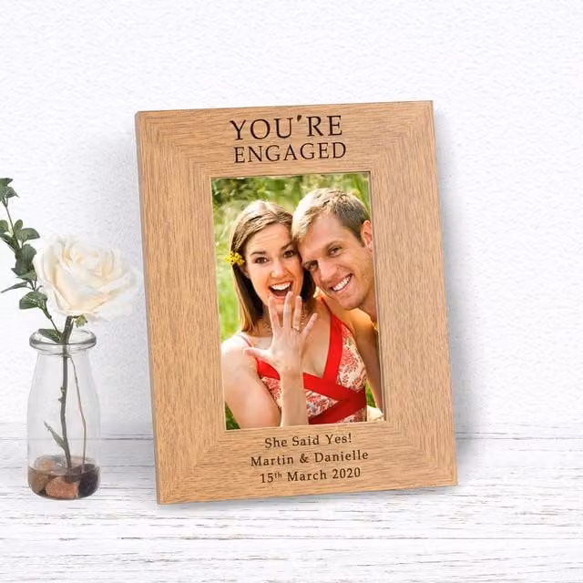 Uniqueful Personalised You're Engaged Wood Picture Frame, Brown, W/D/H: 17.0 x 22.0 x 1.0 cm